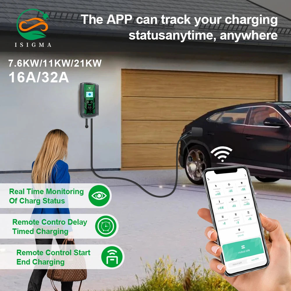 16A/32A EV Charging Station: WiFi, RFID, Type 2 EU Plug