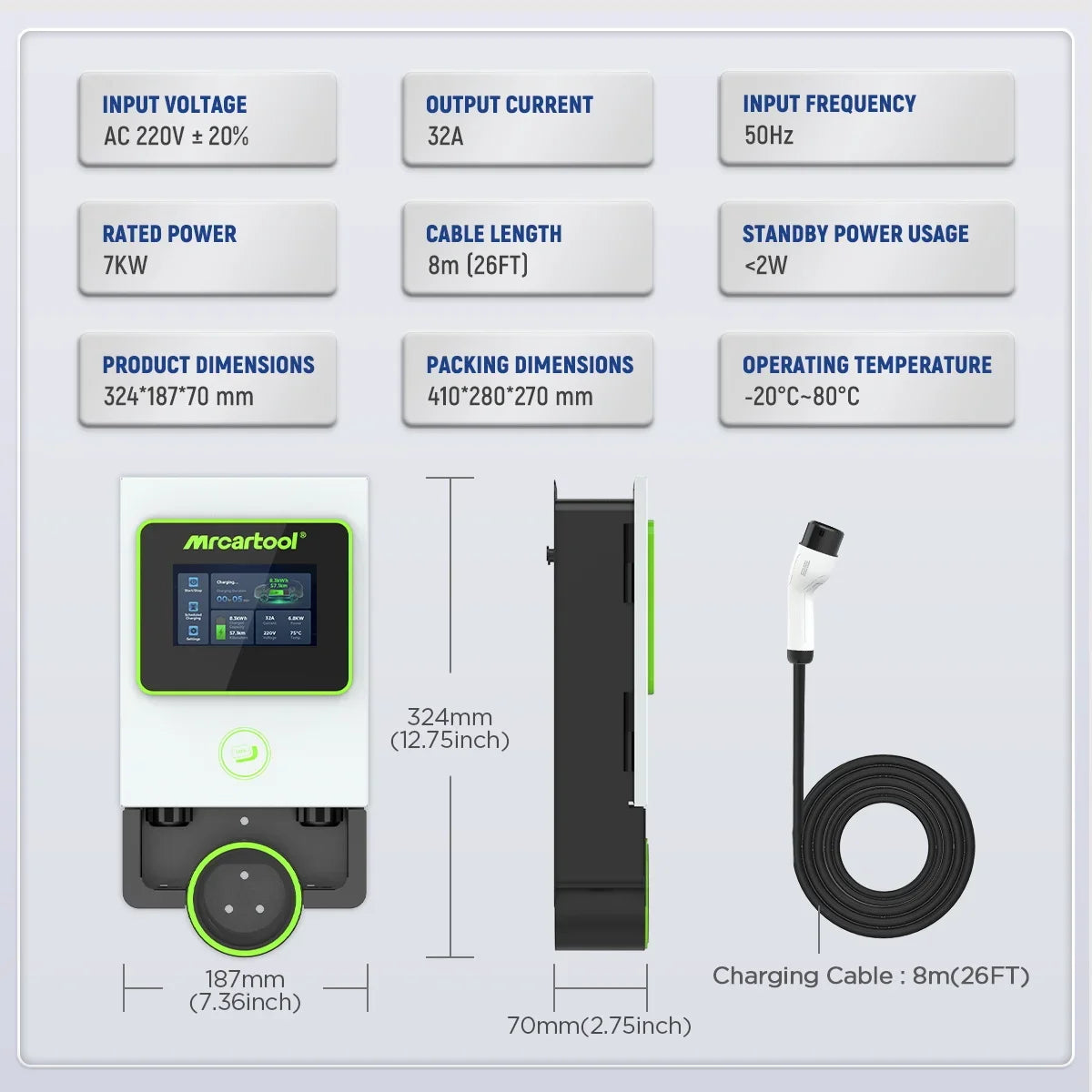 7KW WallBox Type 2 32A EV Charger